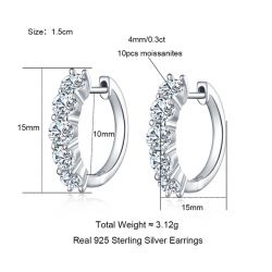 Moissanite Huggie Hoop Earrings 925 Sterling Silver 