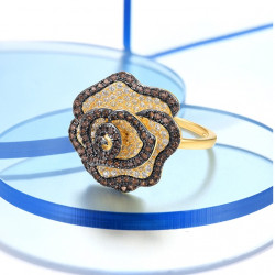 14K Yellow gold toned Flower Sterling silver Ring