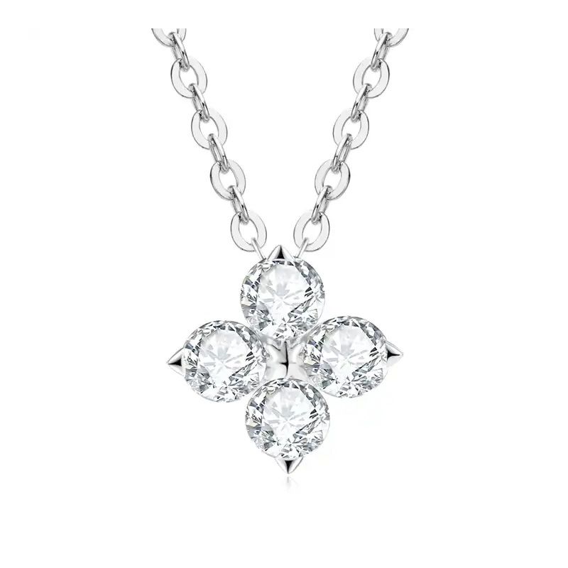 Four Leaf D0.40CT Moissanite Pendant Solid 925 Sterling Silver