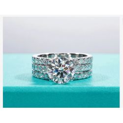 3ct Main Stone(Total 4.15ct) D Color Moissanite Ring Set 