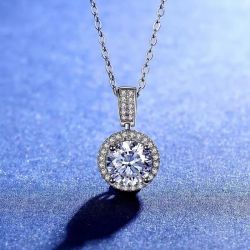 2ct 8mm Moissanite Diamonds Pendant 925 Sterling Silver Necklace With GRA Certificate
