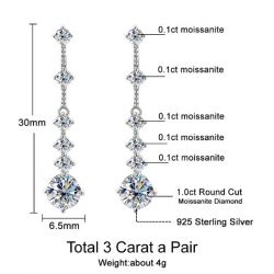 6.5mm 1CT Moissanite 925 Sterling Silver Long Dangle Earrings