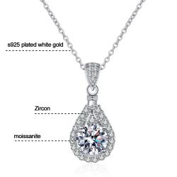 Water drop shape Moissanite Pendant 18k white Gold plated Silver 