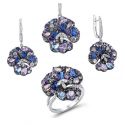 925 Sterling Silver Multi Gems Blue Orchid Flower Jewelry Set