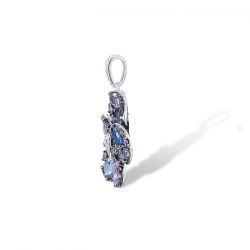 925 Sterling Silver Multi Gems Blue Orchid Flower Jewelry Set 