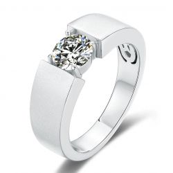 Solitaire Engagement Men RingsGold Plated Silver 1ct D Color Moissanite Diamond