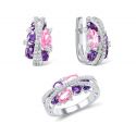 925 Sterling Silver  Amethyst Pink Cubic Zirconia Jewelry Set