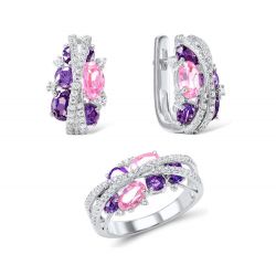 925 Sterling SilverAmethyst Pink Cubic Zirconia Jewelry Set 