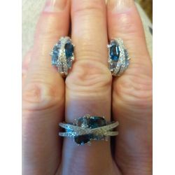 Sparkling Blue Spinel Genuine 925 Silver Jewelry Earrings Ring Pendant Set
