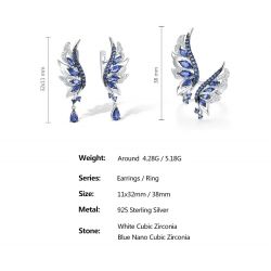 Angel Wings Blue Nano Cubic Zirconia Sterling SIlver Set 