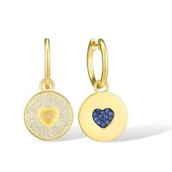 925 Sterling Silver Gold Color Heart Concise Round Drop Earrings