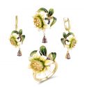 Enamel Flowers Pendant Earrings Ring Gold plated Sterling silver