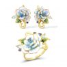 Blue Flower Shiny Zirconia Enamel Silver Fine Jewelry