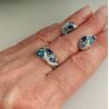 Silver Blue Stones White Cubic Zirconia Earrings Ring Set