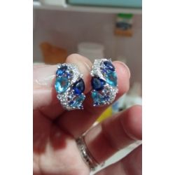 Silver Blue Stones White Cubic Zirconia Earrings Ring Set