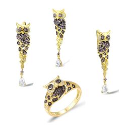 Cute Owl Gold plated sterling silver set 