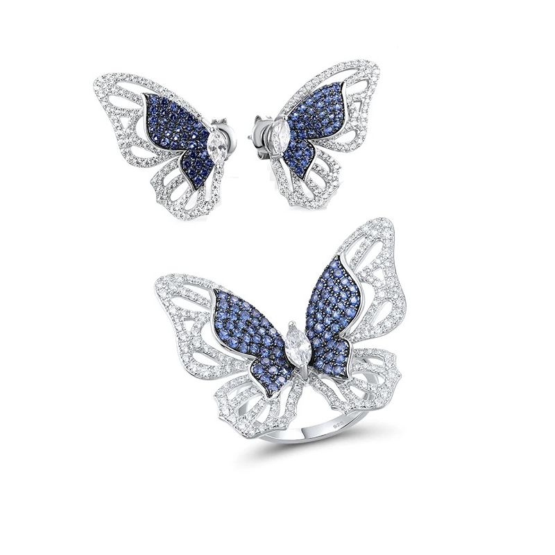 Butterfly Earrings Ring Set925 Sterling Silver