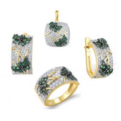 Green Spinel White CZ Gold Plated Butterfly Set 
