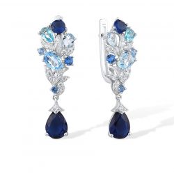 925 Sterling Silver Sparkling White Blue Stone Dangle Earrings