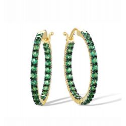 Gold plated Shiny GreenSpinel Silver Hoop Earrings For Women 