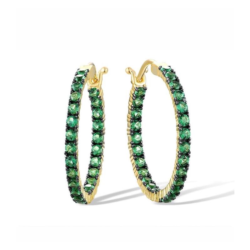 Gold plated Shiny GreenSpinel Silver Hoop Earrings For Women 