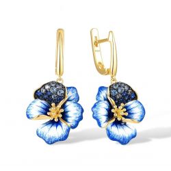 Blue Spinel Gold Plated Enamel Flower Silver set 