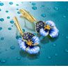 Blue Spinel Gold Plated Enamel Flower Silver set 