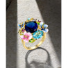 Blue stone Colorful Cocktail Gold plated Silver ring