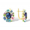 Blue stone Colorful flower Gold plated Silver earring
