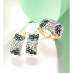 Green Spinel White CZ Gold Plated Butterfly Set 