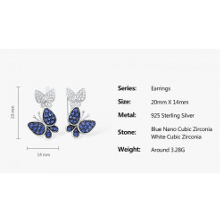 Silver butterfly Blue White Zircon Earrings