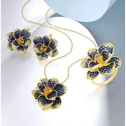 925 Sterling Silver Blue Spinel Yellow Crystal Flower Set