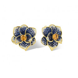 925 Sterling Silver Blue Spinel Yellow Crystal Flower Set