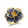 Blue Spinel Yellow Crystal Flower Ring 925 Sterling Silver