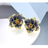 Blue Spinel Yellow Crystal Flower Earrings 925 Sterling Silver