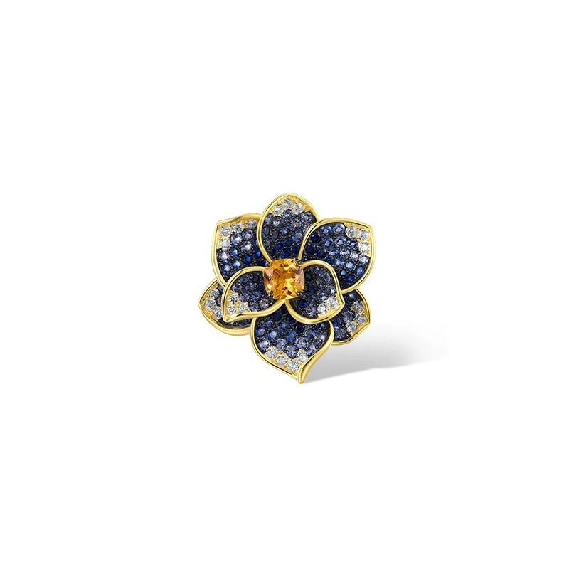 Blue Spinel Yellow Crystal Flower Pendant 925 Sterling Silver