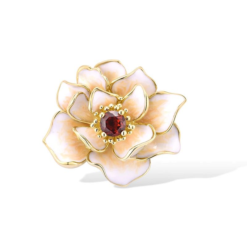 925 Sterling Silver White Enamel Lotus Flower Pendant Earrings Ring Set