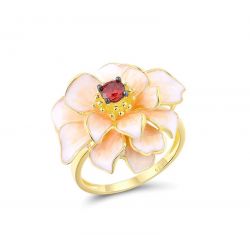 925 Sterling Silver White Enamel Lotus Flower Pendant Earrings Ring Set