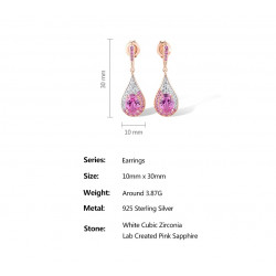 Created Pink Sapphire 925 Sterling Silver Drop Earrings