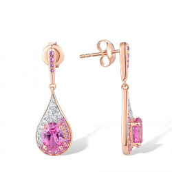 Created Pink Sapphire 925 Sterling Silver Drop Earrings