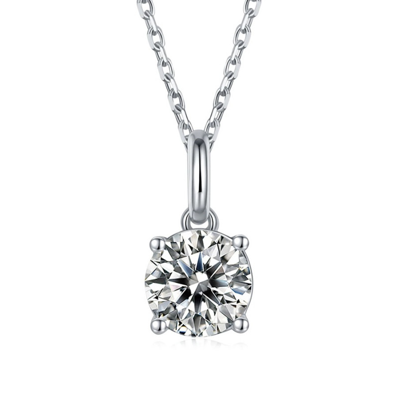 4 claws Moissanite Diamond Sterling silver Pendant Necklace