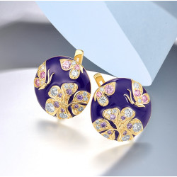 Shiny Pink Blue Stone Butterfly Flower Earrings