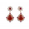 Dyed Red Agate Pendant Earrings Silver set