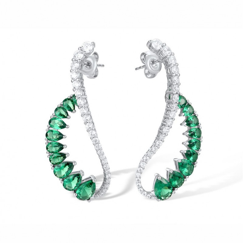 Green Spinel  white zircon Silver earrings