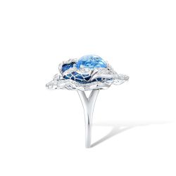 Blue Blooming Flower Earrings Ring Pendant Sterling silver set