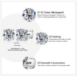 925 Sterling Silver Stud Earrings 2ct D Color Moissanite
