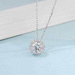 Claw Setting 2ct 8mm Moissanite Diamonds Pendant 925 Sterling Silver Chain