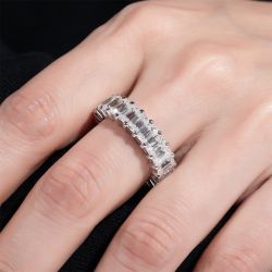 35mm 6.3cttw D Color Emerald Moissanite Eternity Band Ring Silver 