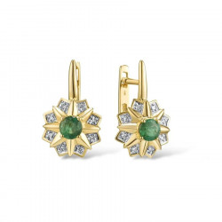 14K 585 Yellow Gold Emerald Luxury Sparkling Diamond Earrings
