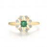 14K 585 Yellow Gold Emerald Luxury Sparkling Diamond Ring